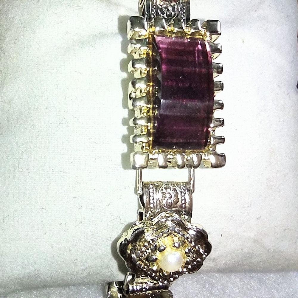 Rectangle Garnet Jeweled Bracelet